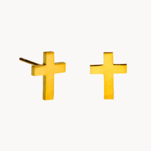 Pendientes cruz mini lisa de acero inoxidable bañado en oro